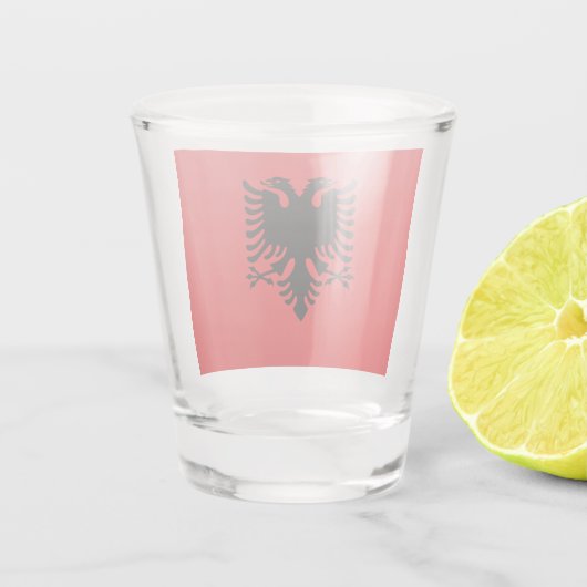 Patriotisches Schießglas mit der Flagge Albaniens Schnapsglas (Rückseite)