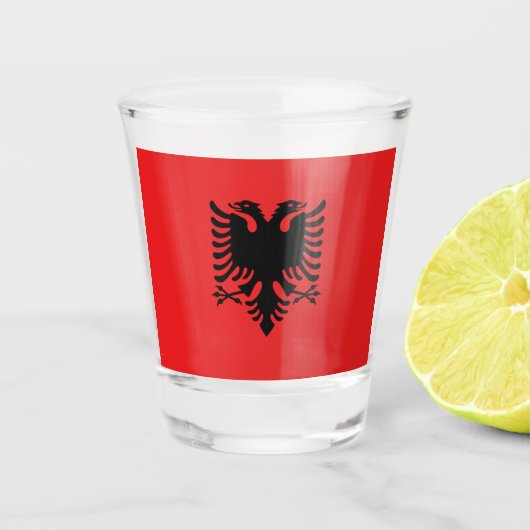 Patriotisches Schießglas mit der Flagge Albaniens Schnapsglas (Vorderseite)