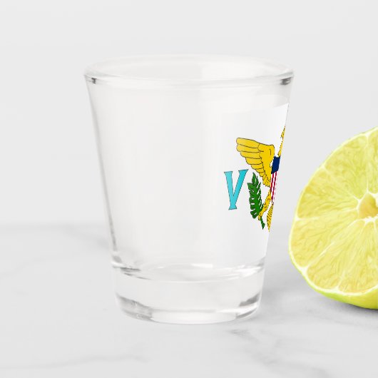Patriotisches Schießglas mit der Flagge der Jungfr Schnapsglas (Links)