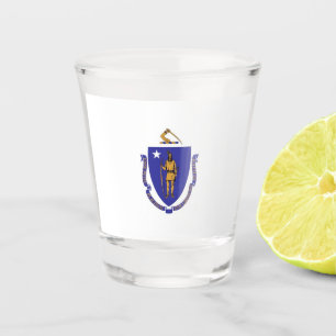 Patriotisches Schießglas mit Fahne von Massachuset Schnapsglas