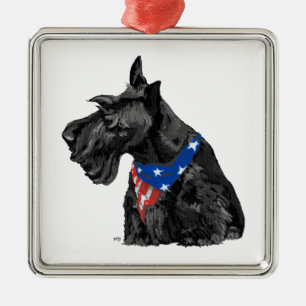 Patriotisches Scottie-Ornament Silbernes Ornament