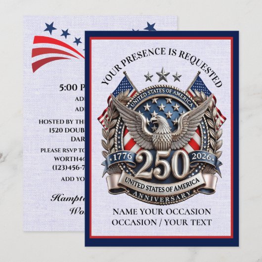 Patriotisches Semiquintennial Einladung (Vorne/Hinten)
