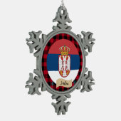 Patriotisches Serbien, kariert roter Büffel, serbi Schneeflocken Zinn-Ornament (Links)