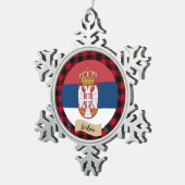 Patriotisches Serbien, kariert roter Büffel, serbi Schneeflocken Zinn-Ornament (Rechts)