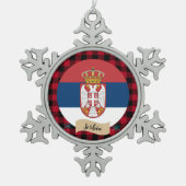 Patriotisches Serbien, kariert roter Büffel, serbi Schneeflocken Zinn-Ornament (Vorderseite)