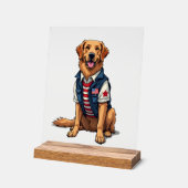 Patriotisches Servicehund Golden Retriever Shirt 4 Acrylschild (Winkel)