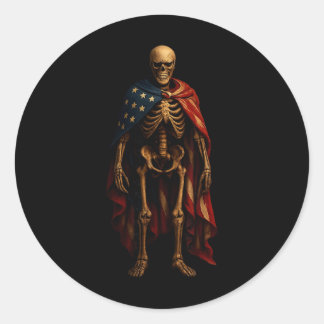 Patriotisches Skelett Amerikanische Flagge Gothic Runder Aufkleber