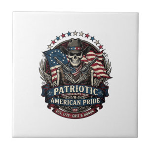 Patriotisches Skelett Cowboy Dunkler Patriot Skele Fliese