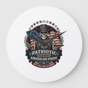 Patriotisches Skelett Cowboy Dunkler Patriot Skele Große Wanduhr