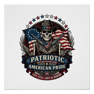 Patriotisches Skelett Cowboy Dunkler Patriot Skele Poster