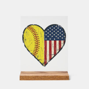 Patriotisches Softball-Herz Vintage-Vektordesign_1 Acrylschild