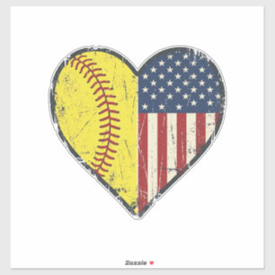 Patriotisches Softball-Herz Vintage-Vektordesign_1 Aufkleber