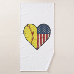 Patriotisches Softball-Herz Vintage-Vektordesign_1 Badehandtuch