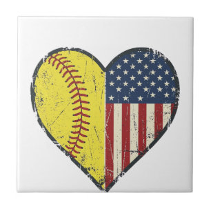 Patriotisches Softball-Herz Vintage-Vektordesign_1 Fliese