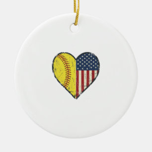 Patriotisches Softball-Herz Vintage-Vektordesign_1 Keramik Ornament