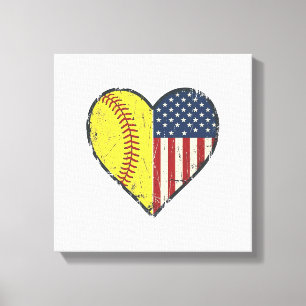 Patriotisches Softball-Herz Vintage-Vektordesign_1 Leinwanddruck