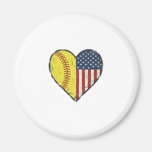 Patriotisches Softball-Herz Vintage-Vektordesign_1 Magnet