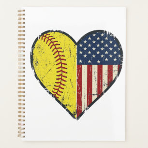 Patriotisches Softball-Herz Vintage-Vektordesign_1 Planer
