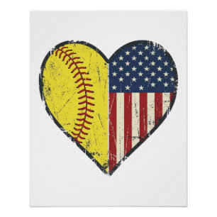 Patriotisches Softball-Herz Vintage-Vektordesign_1 Poster