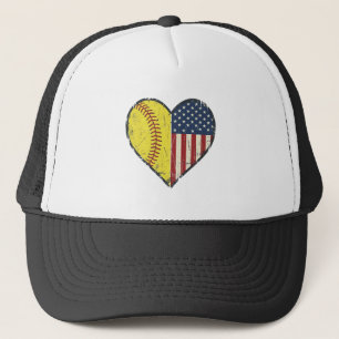 Patriotisches Softball-Herz Vintage-Vektordesign_1 Truckerkappe