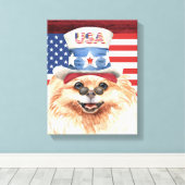 Patriotisches Spielzeug pom Dog Amerikanischer Fah Leinwanddruck (Insitu (Holzboden))