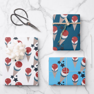 Patriotisches Sterne-Eiscreme-Muster Geschenkpapier Set
