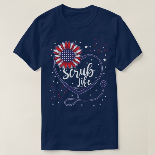 Patriotisches Stethoskop Sonnenblumen Scrub Lebens T-Shirt (Design vorne)