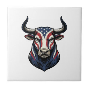 Patriotisches Stierkopf-Vintage-Stichdesign_1 Fliese