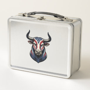 Patriotisches Stierkopf-Vintage-Stichdesign_1 Metall Brotdose