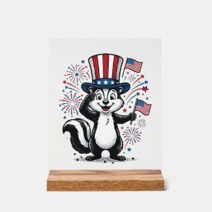 Patriotisches Stinktier Vintage-Feuerwerk Grafik-S Acrylschild