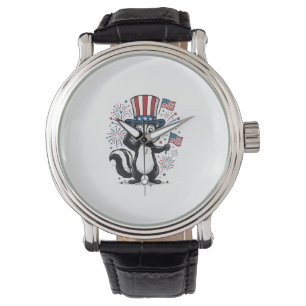 Patriotisches Stinktier Vintage-Feuerwerk Grafik-S Armbanduhr