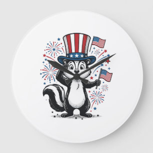 Patriotisches Stinktier Vintage-Feuerwerk Grafik-S Große Wanduhr