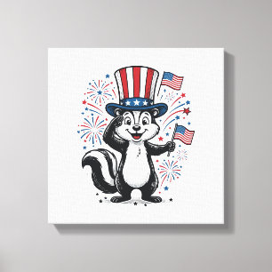 Patriotisches Stinktier Vintage-Feuerwerk Grafik-S Leinwanddruck