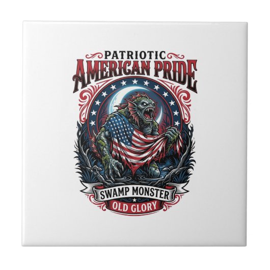 Patriotisches Sumpfmonster Old Glory Horror Monste Fliese (Vorderseite)