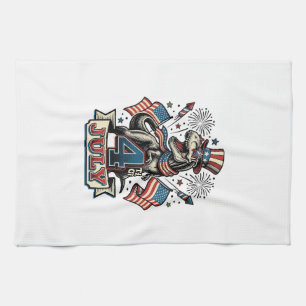 Patriotisches T-Rex 4. Juli Vintage-Shirt-Design_1 Geschirrtuch