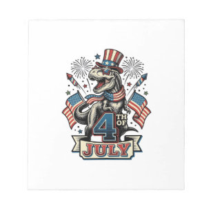 Patriotisches T-Rex 4. Juli Vintage-Shirt-Design_1 Notizblock