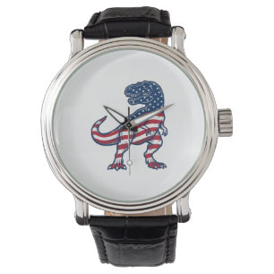Patriotisches T-Rex Amerikanische Flagge Dinosauri Armbanduhr