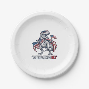 Patriotisches T-Rex Amerisaurus Rex Weißes Shirt D Pappteller
