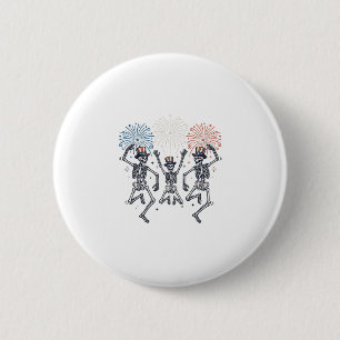Patriotisches Tanz-Skelett-Feuerwerk Vintage-Shirt Button