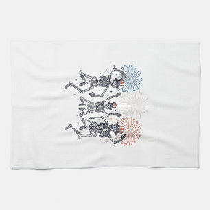 Patriotisches tanzendes Skelett-Feuerwerk Vintage- Geschirrtuch