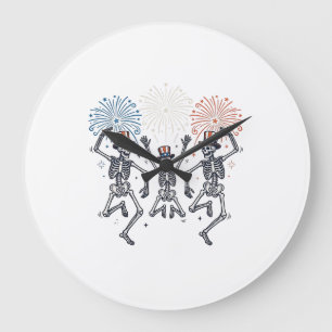 Patriotisches tanzendes Skelett-Feuerwerk Vintage- Große Wanduhr