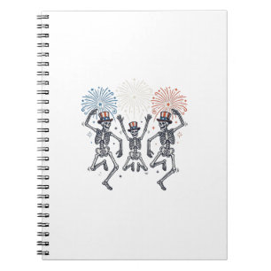 Patriotisches Tanzendes Skelett Feuerwerk Vintage- Notizblock