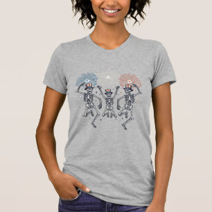 Patriotisches Tanzendes Skelett Feuerwerk Vintage- T-Shirt