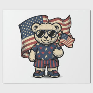 Patriotisches Teddybär-Vintage-Gravur-Shirt-Design Geschenkpapier