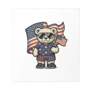 Patriotisches Teddybär-Vintage-Gravur-Shirt-Design Notizblock