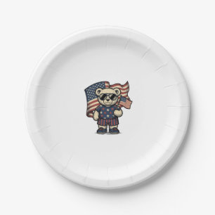 Patriotisches Teddybär-Vintage-Gravur-Shirt-Design Pappteller