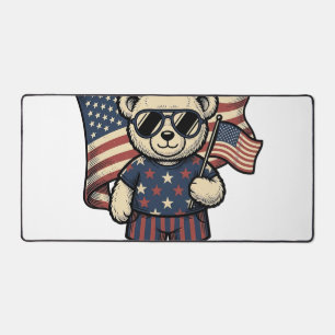 Patriotisches Teddybär-Vintage-Gravur-Shirt-Design Schreibtischunterlage