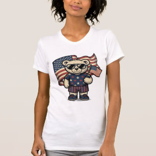 Patriotisches Teddybär-Vintage-Gravur-Shirt-Design T-Shirt
