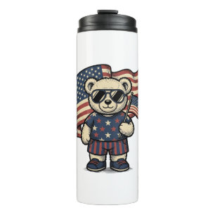 Patriotisches Teddybär-Vintage-Gravur-Shirt-Design Thermosbecher