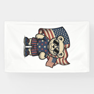 Patriotisches Teddybär-Vintage-Stickerei-Shirt-Des Banner